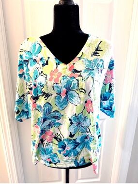 Chico's Blue and Teal Patterned Sweater Top